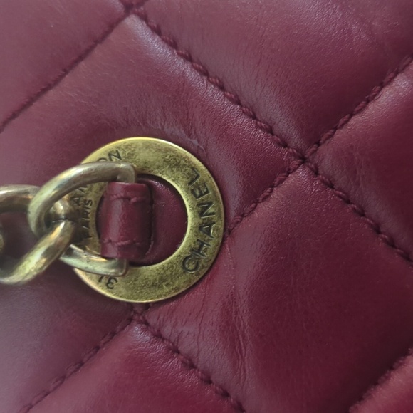 Chanel Burgundy Quilted Leather Shoulder Bag Authentic Classic - Picture 12 of 16